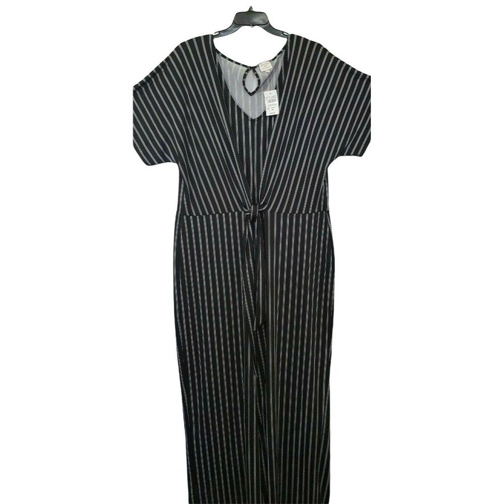 Jumpsuit Womens Plus 3X Short Sleeve Black Stripe Tie Waist Wide Leg New